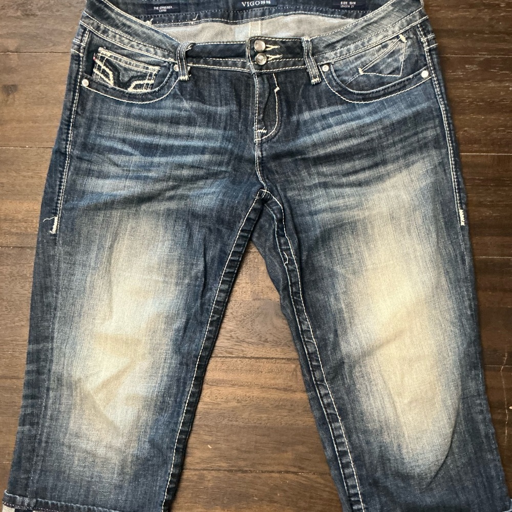Vigoss Blue Ankle Cropped Jeans Distressed Wash
